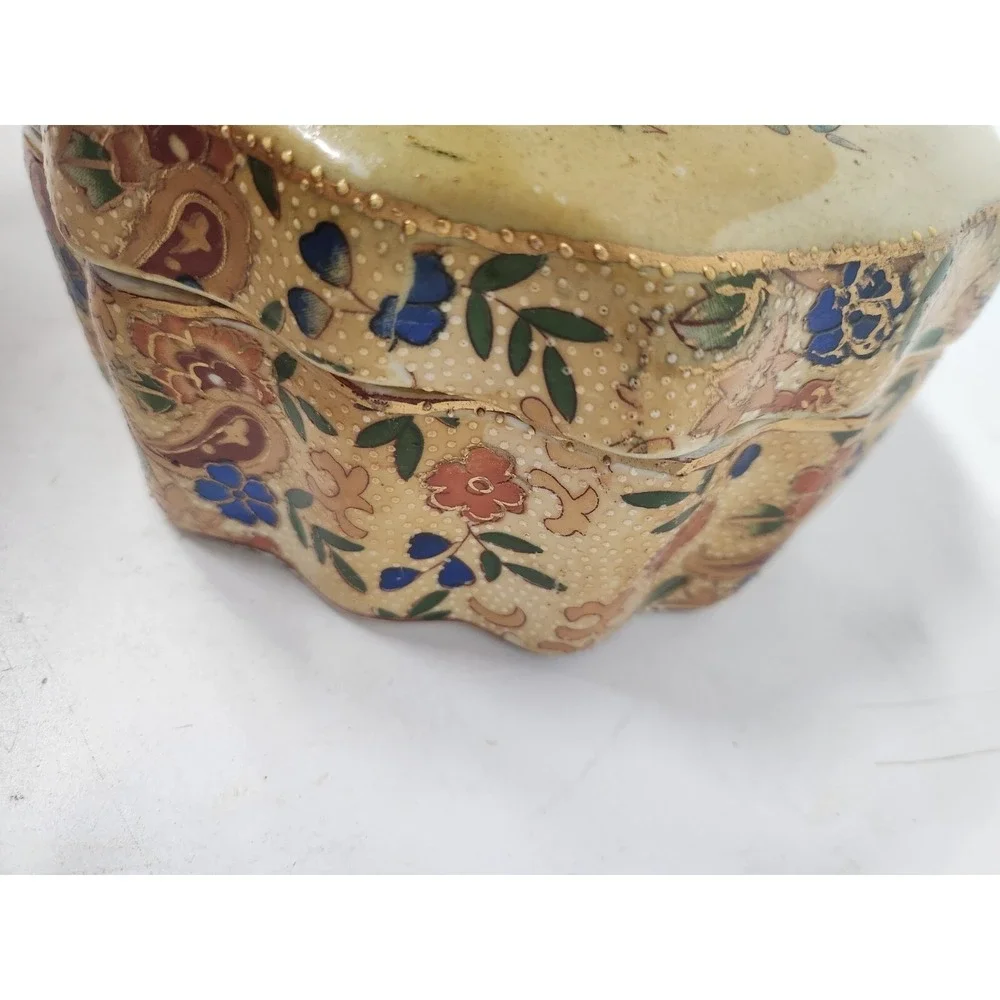 Antique Royal Satsuma‎ Asian Jewelry Box Porcelain Gold Embossed Floral Ornate